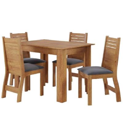 Conjunto De Mesa Sala De Jantar Place 1,10m 4 Cadeiras Veludo Viero Madeirado / Cinza
