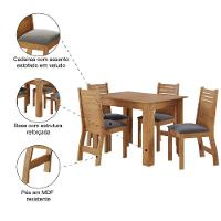 Conjunto De Mesa Sala De Jantar Place 1,10m 4 Cadeiras Veludo Viero Madeirado / Cinza - 5