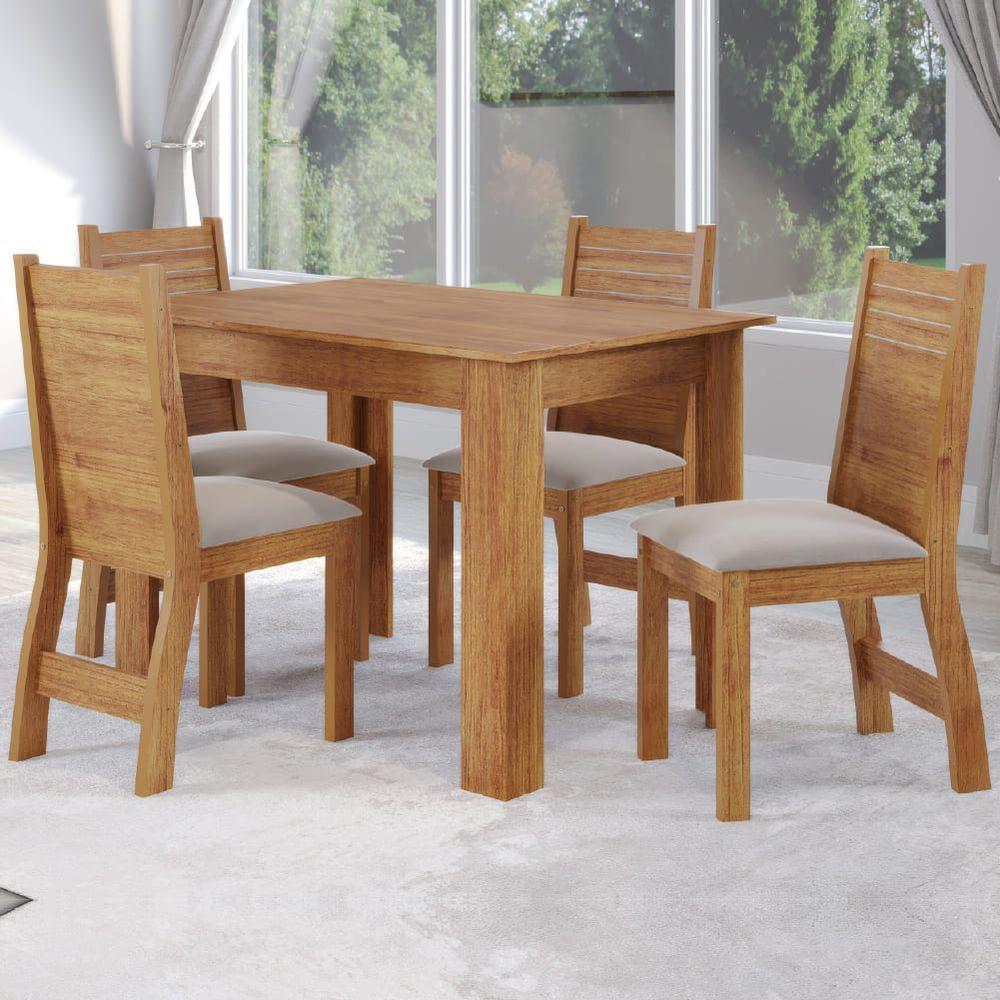 Conjunto De Mesa Sala De Jantar Place 1,10m 4 Cadeiras Veludo Viero Madeirado - 2