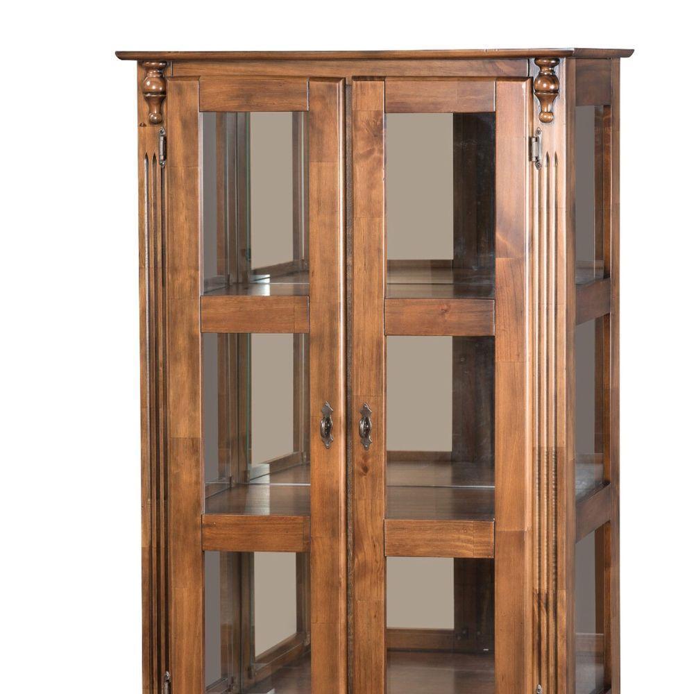 Cristaleira De Madeira 2 Portas 1 Gaveta, Vidros Na Lateral E Espelho No Fundo Pés Luiz Xv - 3