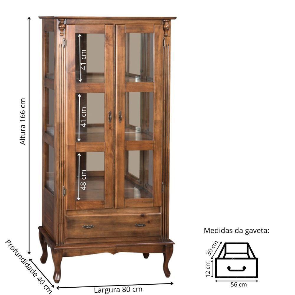 Cristaleira De Madeira 2 Portas 1 Gaveta, Vidros Na Lateral E Espelho No Fundo Pés Luiz Xv - 4