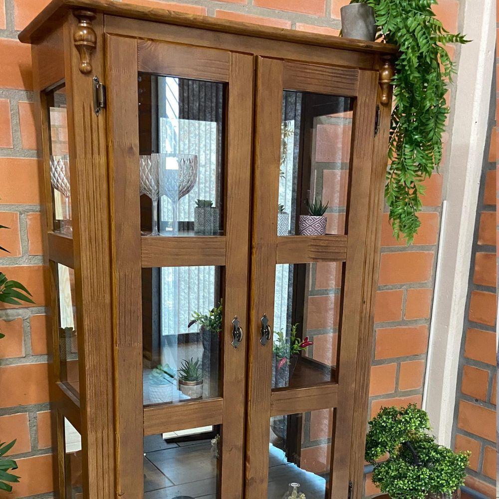 Cristaleira De Madeira 2 Portas 1 Gaveta, Vidros Na Lateral E Espelho No Fundo Pés Luiz Xv - 5