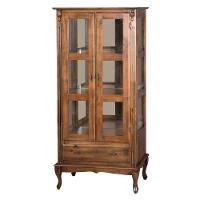 Cristaleira De Madeira 2 Portas 1 Gaveta, Vidros Na Lateral E Espelho No Fundo Pés Luiz Xv - 1