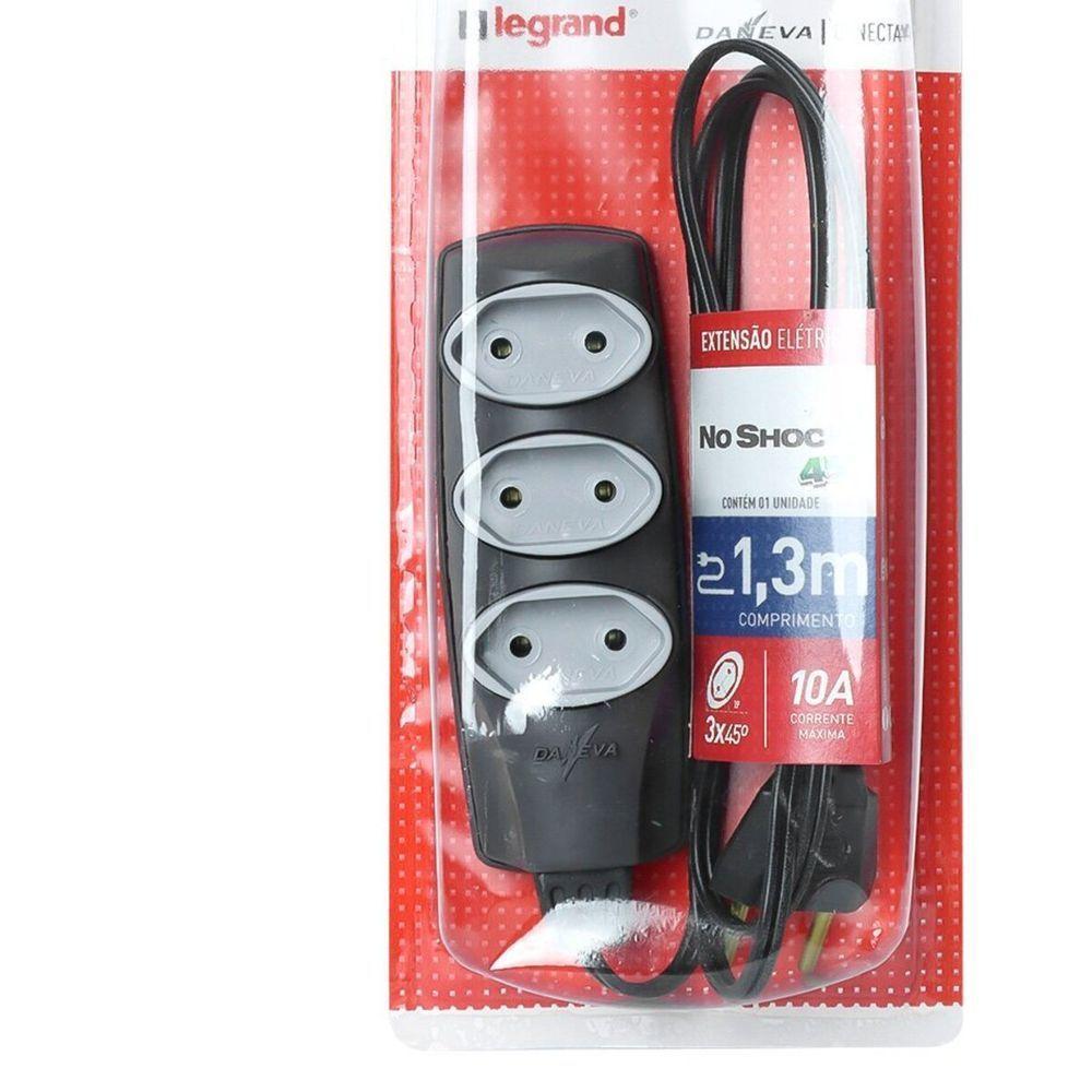 Extensao Noshock 90 Pl 2x0,75 2p 10a Grafite 1,3 Metros Dn1904 - 2