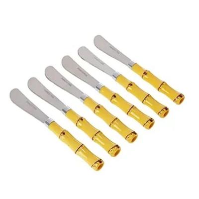 Jogo 6 Espatulas Bambu Inox Manteiga Geleia Pate