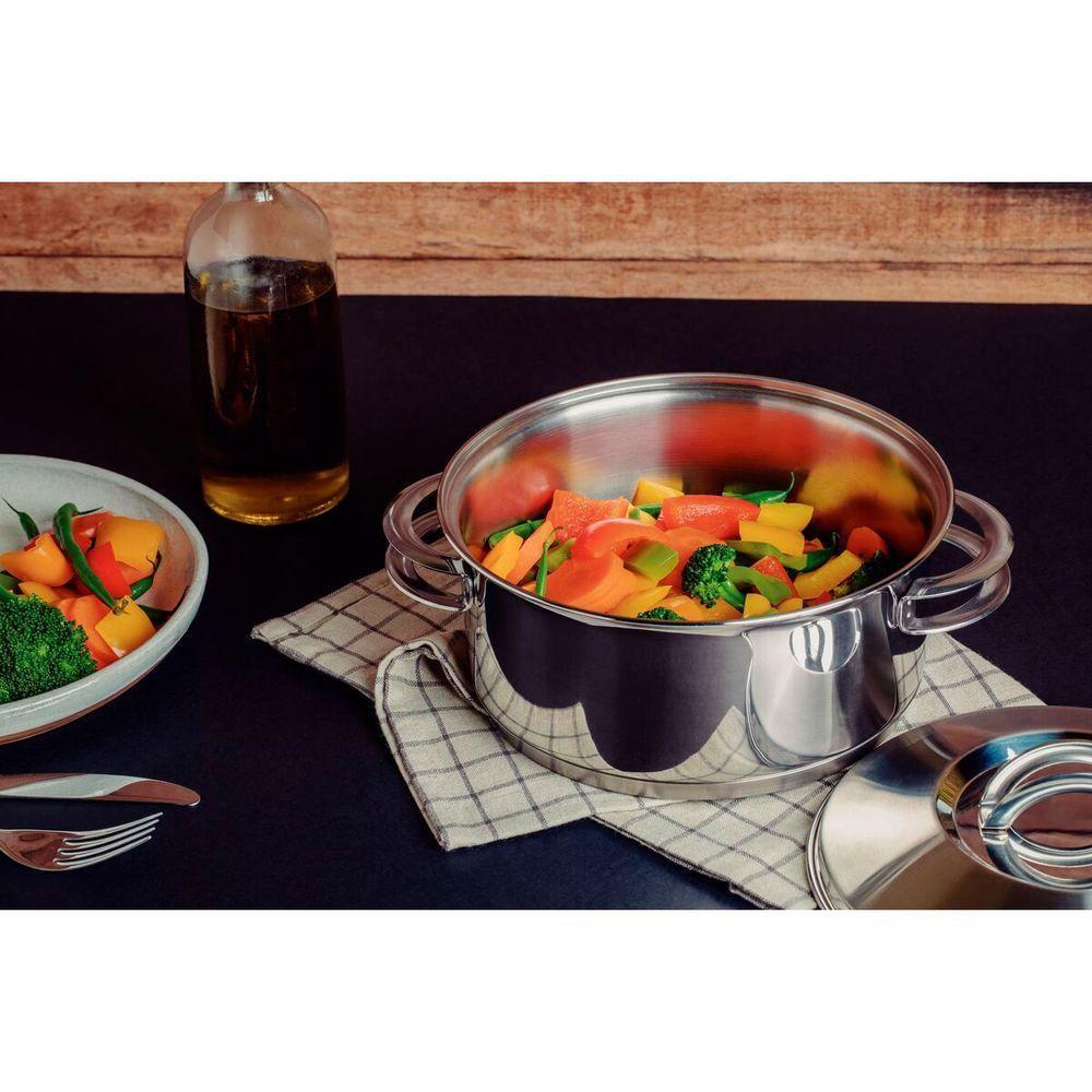 Caçarola Tramontina Solar Rasa Em Aço Inox Fundo Triplo Com Tampa E Alças 24 Cm 4,7 L - 7