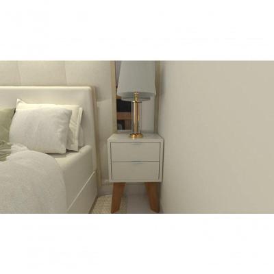 Mesa De Cabeceira 30cm Branco Off White Com Gaveta E Pés