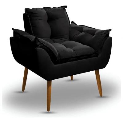 Poltrona Decorativa Opala Ideal Para Sala De Estar Suede Preto Aurum Decor
