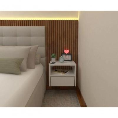 Mesa De Cabeceira 30cm Branco Off White Com Gaveta E Nicho