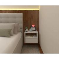 Mesa De Cabeceira 30cm Branco Off White Com Gaveta E Nicho - 1