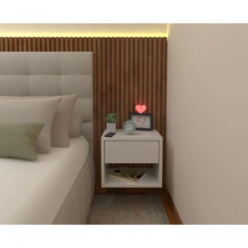 Mesa De Cabeceira 30cm Branco Off White Com Gaveta E Nicho - 1