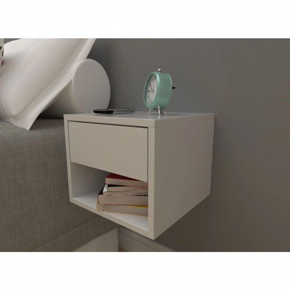 Mesa De Cabeceira 30cm Branco Off White Com Gaveta E Nicho - 2