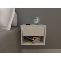 Mesa De Cabeceira 30cm Branco Off White Com Gaveta E Nicho - 3
