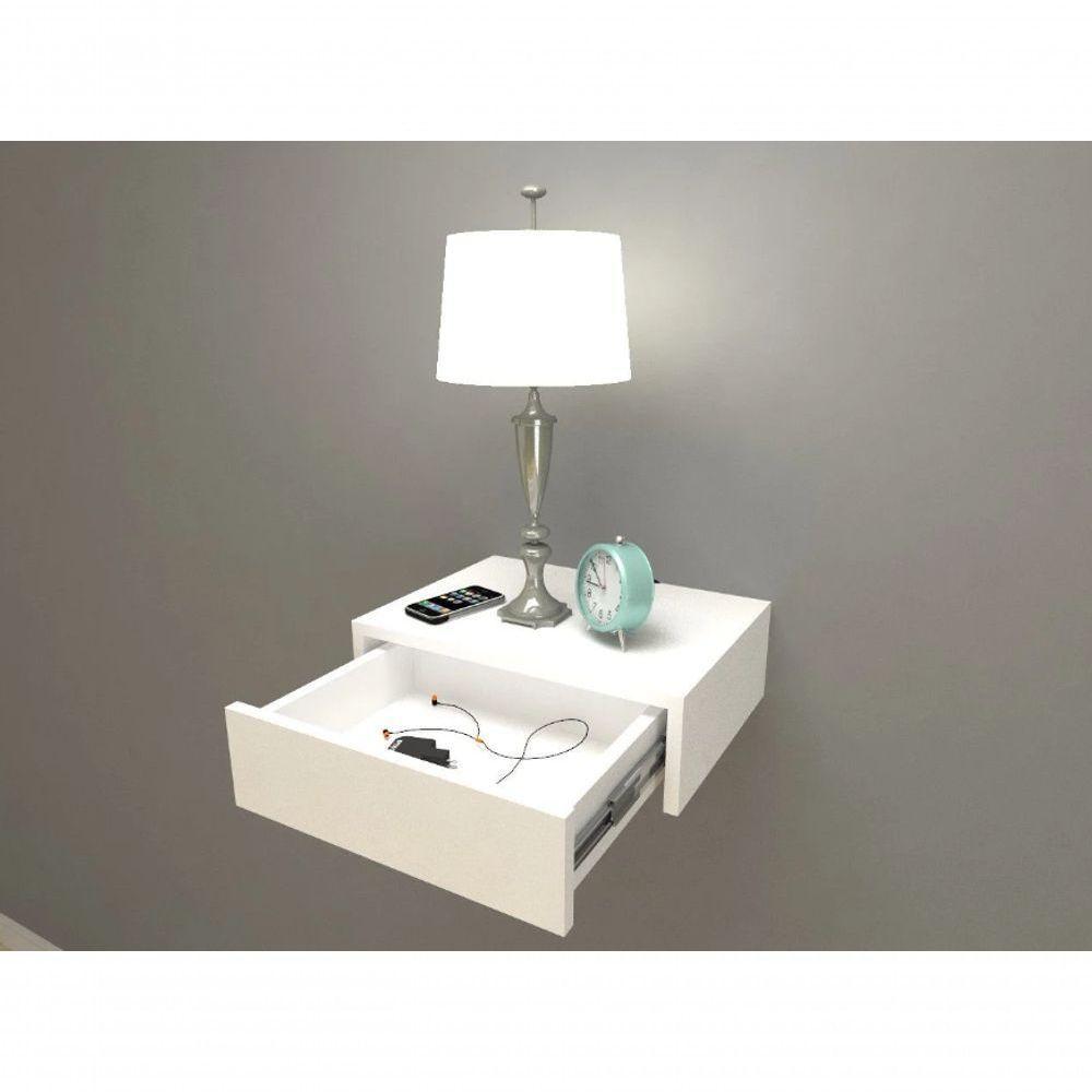 Mesa De Cabeceira 30cm Branco Off White Com Gaveta E Sem Pés - 5
