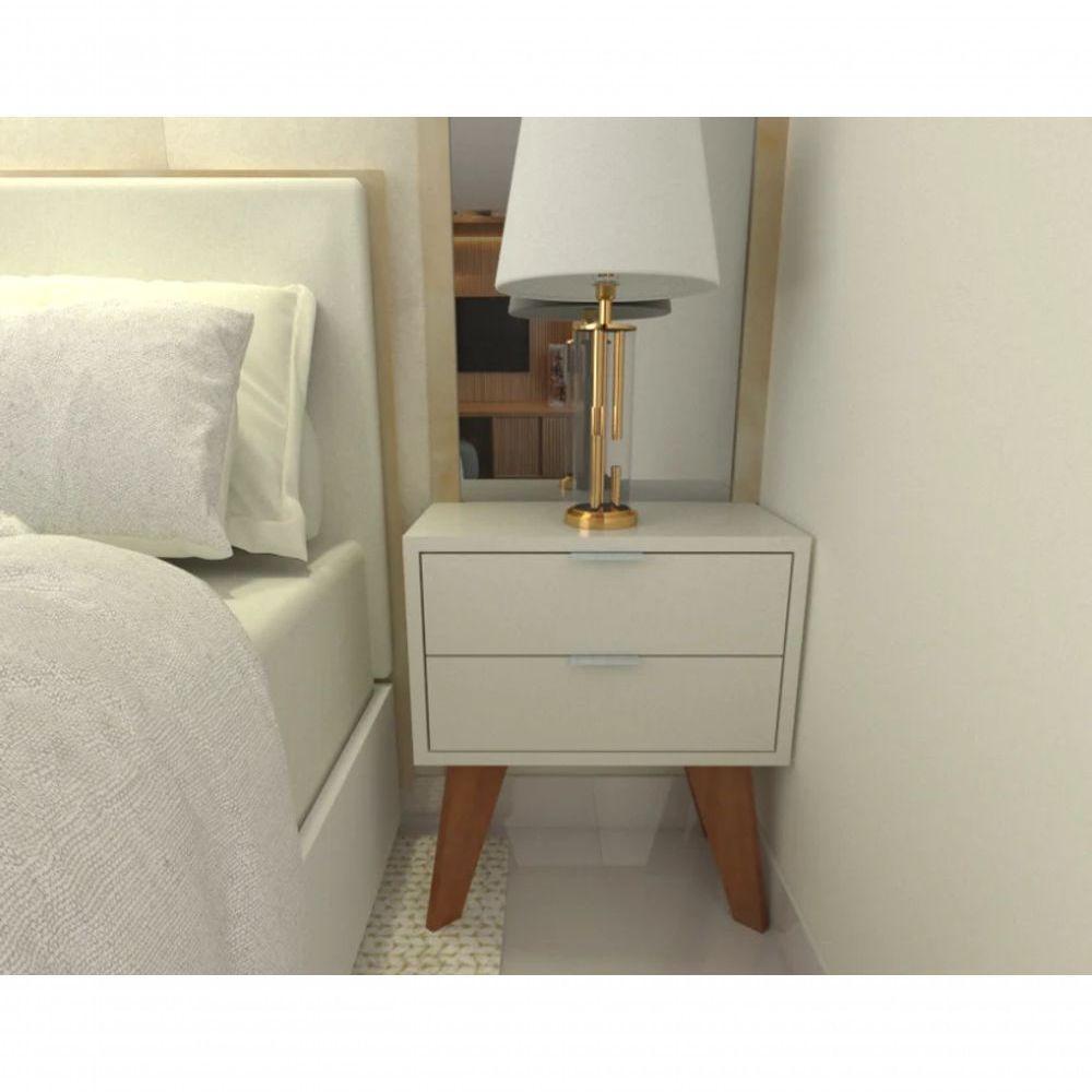 Mesa De Cabeceira 40cm Branco Off White Com Gaveta E Pés - 1