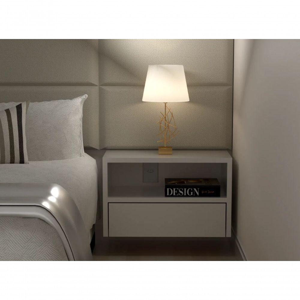 Mesa De Cabeceira 40cm Branco Off White Com Gaveta E Nicho - 4