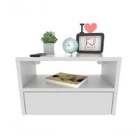 Mesa De Cabeceira 40cm Branco Off White Com Gaveta E Nicho - 1