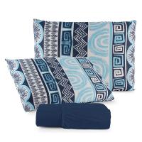 Jogo De Lençol Casal Malha 100% Algodão Com Elástico 3 Peças Azul Marinho Estampa Abstrata - 3