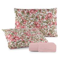 Jogo De Lençol Casal Malha 100% Algodão Com Elástico 3 Peças Rosê Flores - 4