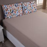 Jogo De Lençol Casal Malha 100% Algodão Com Elástico 3 Peças Bege Estampa Borboleta - 1