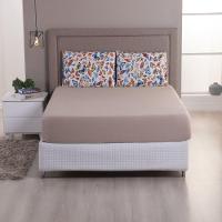 Jogo De Lençol Casal Malha 100% Algodão Com Elástico 3 Peças Bege Estampa Borboleta - 2