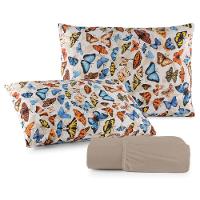 Jogo De Lençol Casal Malha 100% Algodão Com Elástico 3 Peças Bege Estampa Borboleta - 4