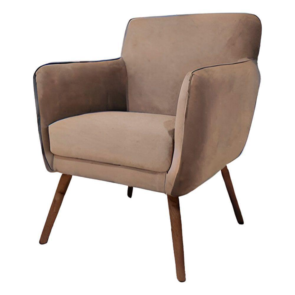 Poltrona Cadeira Para Sala Maverick Com Apoio De Braço Em Tecido Veludo - Sentô Capuccino - 1