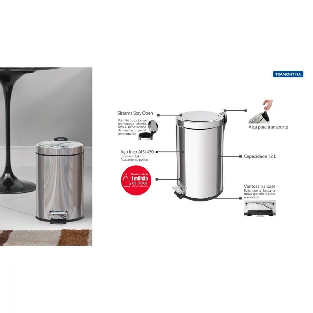 Lixeira Inox Tramontina 12L Com Pedal e Balde Interno - 3