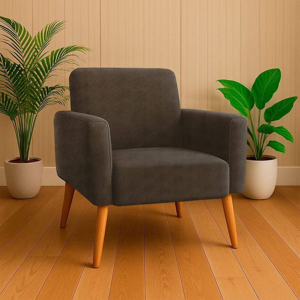 Poltrona Sala Variant Com Apoio De Braço Em Tecido Veludo Sentô Capuccino - 1