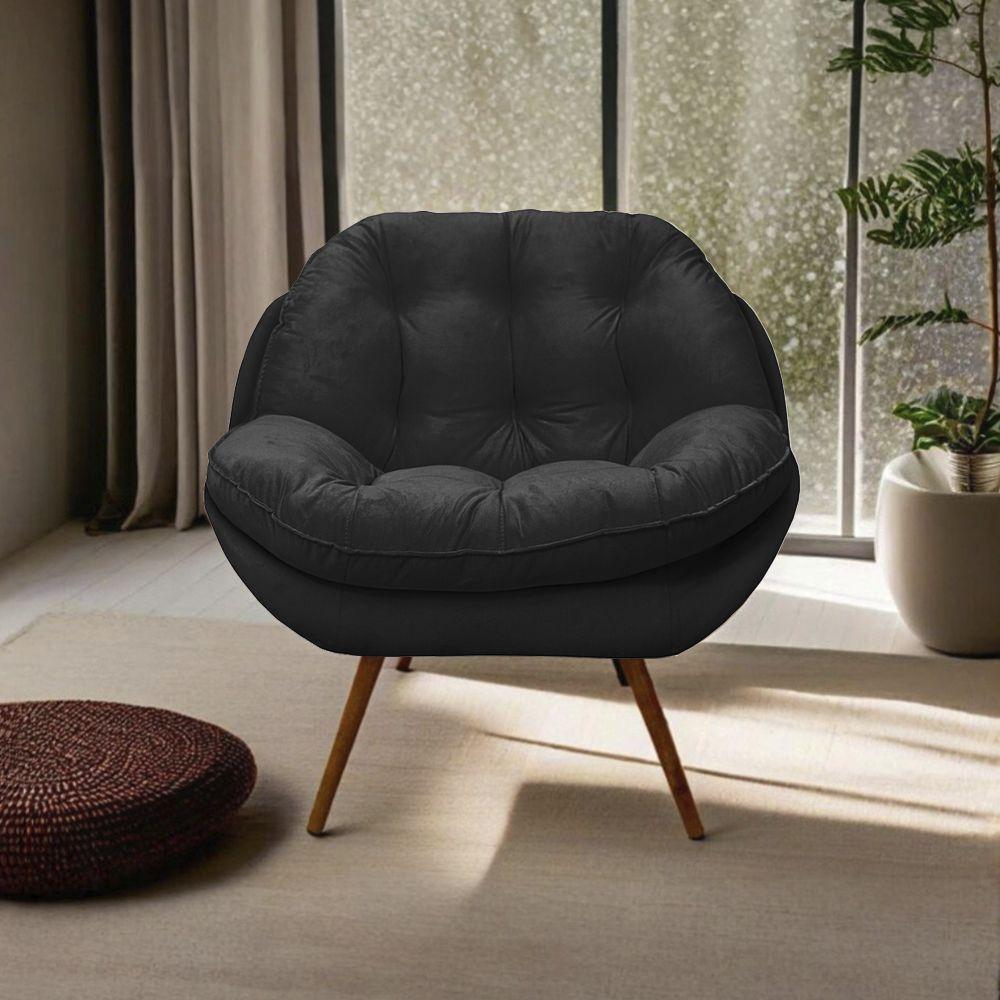 Poltrona Cadeira Landal Poltrona Sala Com Apoio De Braço Em Fibra Siliconizada - Sentô Preto - 1