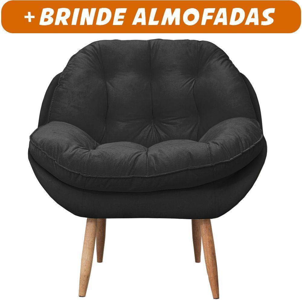 Poltrona Cadeira Landal Poltrona Sala Com Apoio De Braço Em Fibra Siliconizada - Sentô Preto - 2