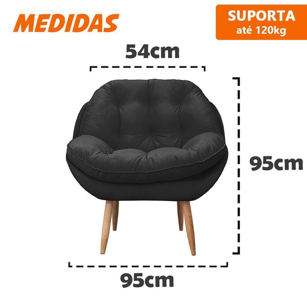 Poltrona Cadeira Landal Poltrona Sala Com Apoio De Braço Em Fibra Siliconizada - Sentô Preto - 3