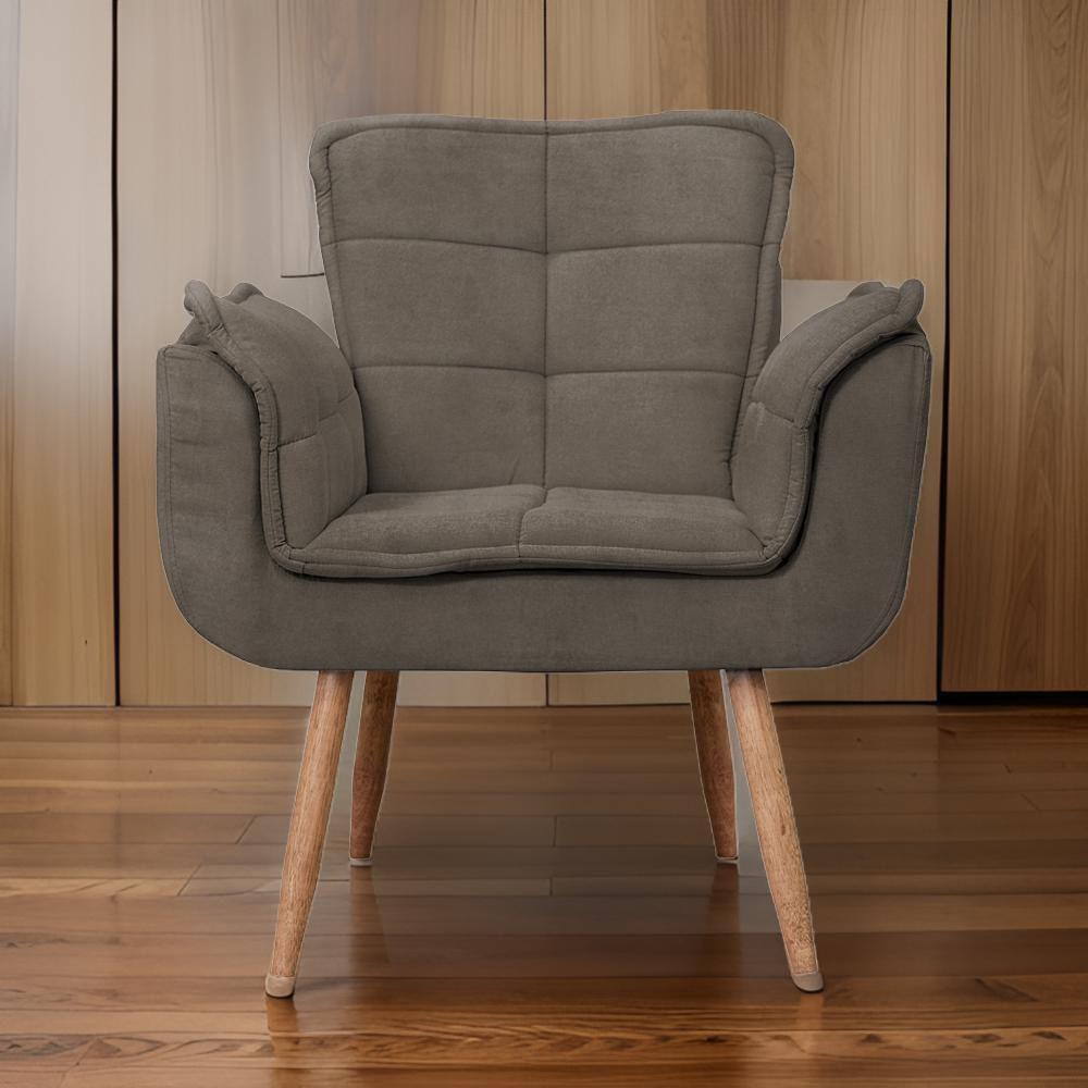 Poltrona Opala Para Sala Cadeira Elegante Com Apoio De Braço Em Veludo - Sentô Capuccino - 1