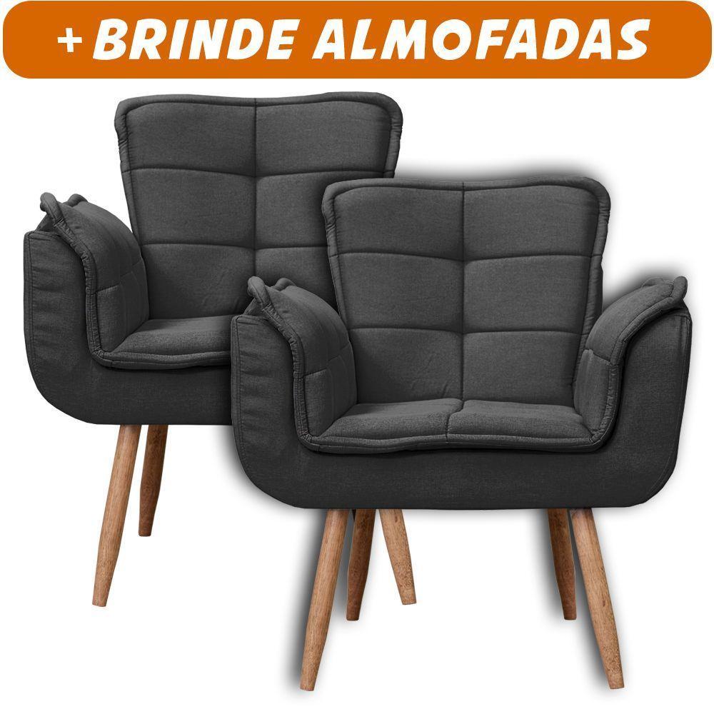 Kit 2x Poltronas Opala Para Sala Cadeira Elegante Com Apoio De Braço Em Veludo - Sentô Preto - 2