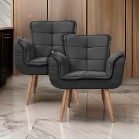 Kit 2x Poltronas Opala Para Sala Cadeira Elegante Com Apoio De Braço Em Veludo - Sentô Preto - 1