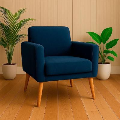 Poltrona Sala Variant Com Apoio De Braço Em Tecido Veludo Sentô Azul