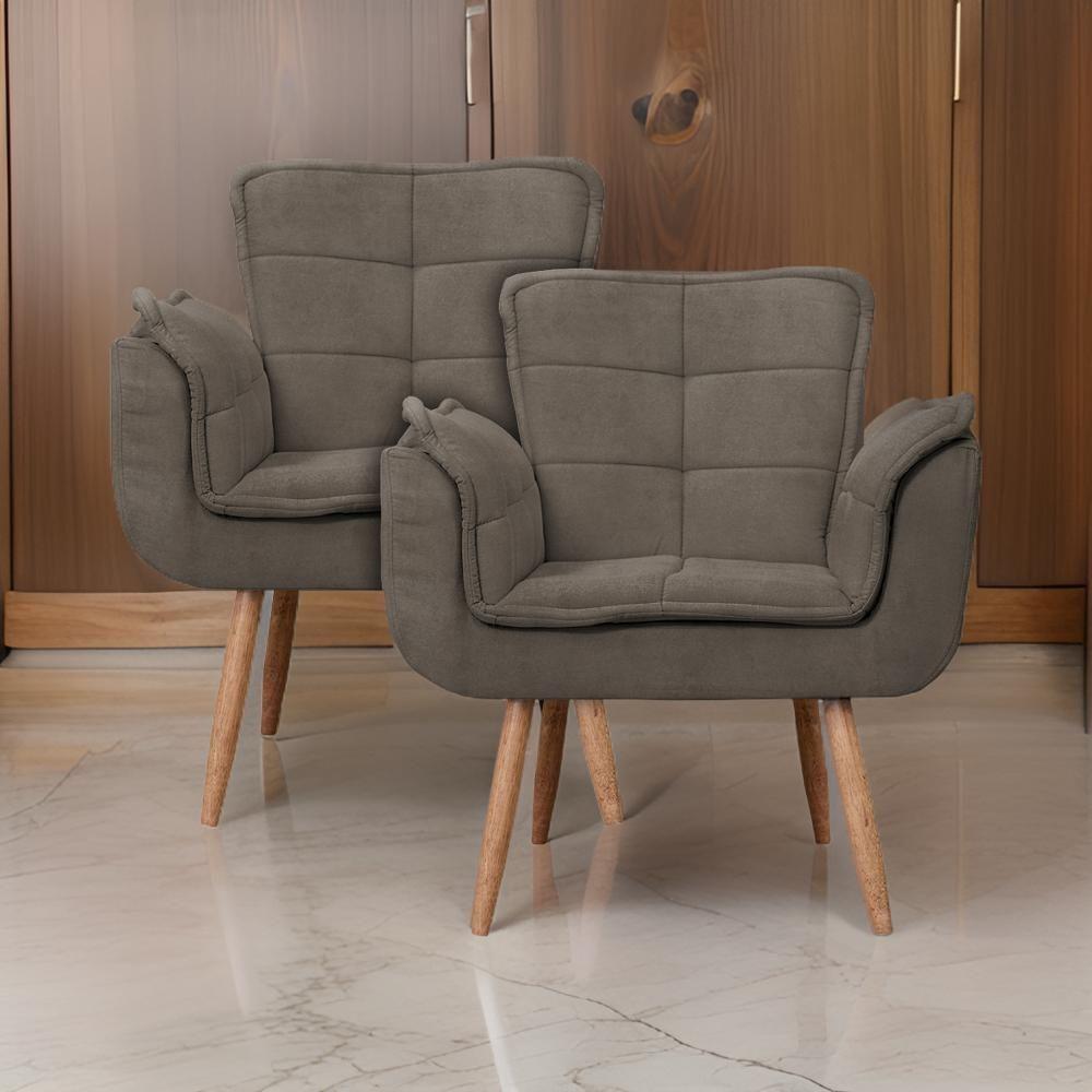 Kit 2x Poltronas Opala Para Sala Cadeira Elegante Com Apoio De Braço Em Veludo - Sentô Capuccino - 1