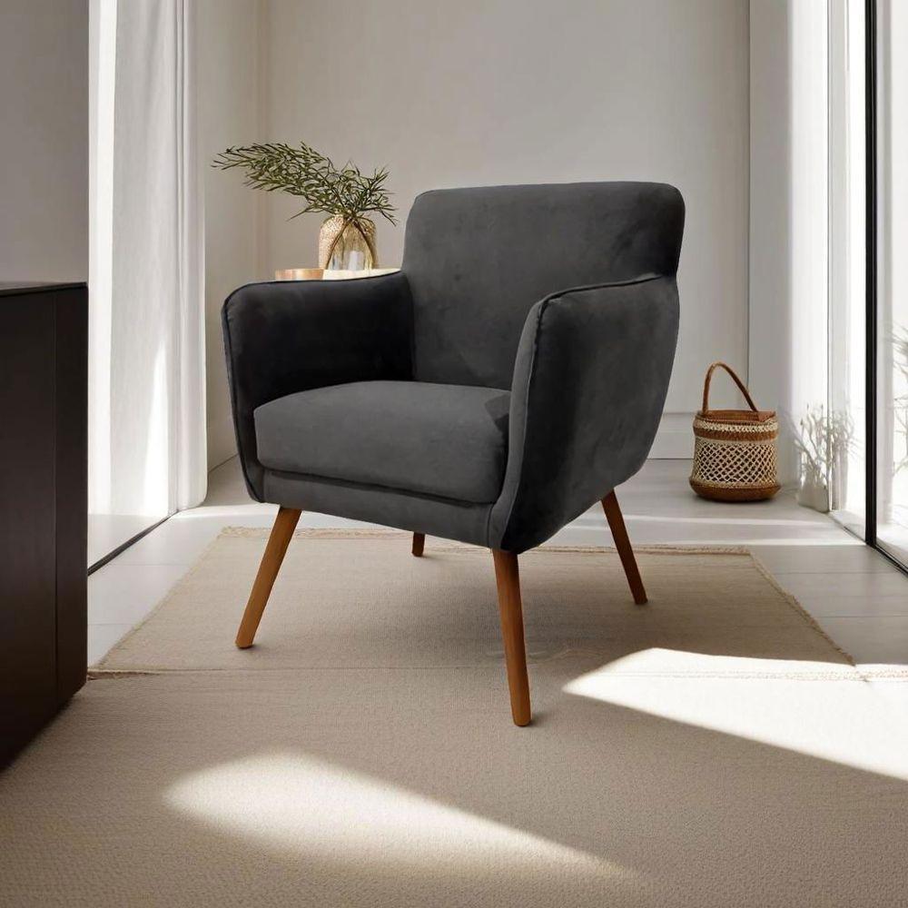 Poltrona Cadeira Para Sala Maverick Com Apoio De Braço Em Tecido Veludo - Sentô Grafite - 1