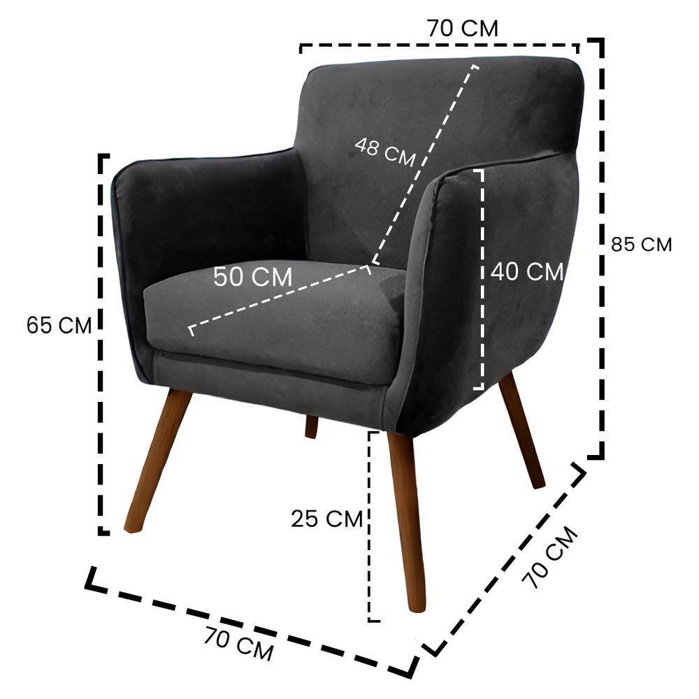 Poltrona Cadeira Para Sala Maverick Com Apoio De Braço Em Tecido Veludo - Sentô Grafite - 3