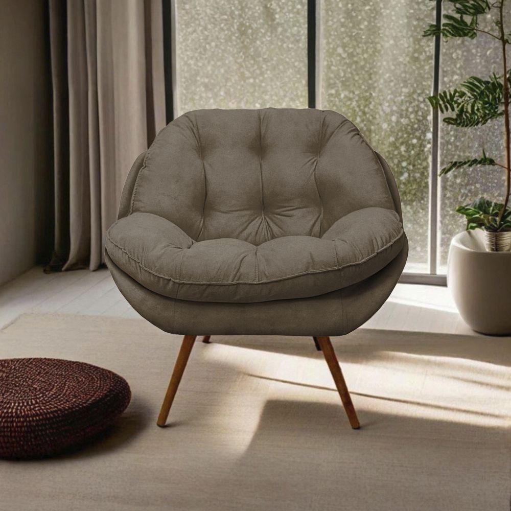 Poltrona Cadeira Landal Poltrona Sala Com Apoio De Braço Em Fibra Siliconizada - Sentô Capuccino - 1