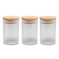 Jogo 3 Porta Mantimento Vidro Borossilicato Tampa Hermética Bambu 90ml - Wolff - 1