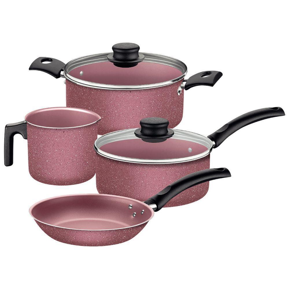 Jogo De Panelas Tramontina Turim 4 Peças Em Alumínio Antiaderente Starflon Max Rosa - 1