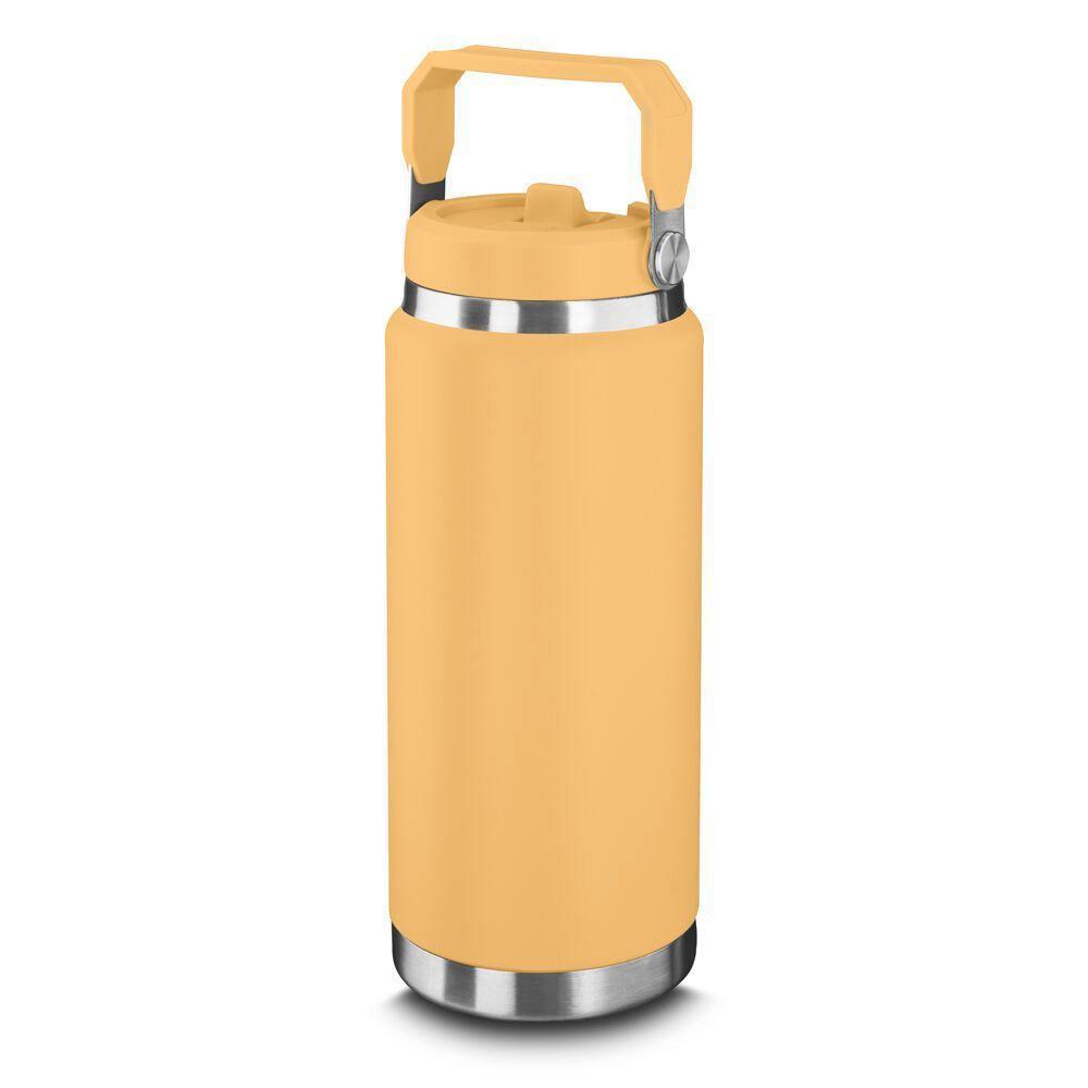 Garrafa Térmica Inox Amarela 900ml Com Alça E Parede Dupla Para Bebidas Quentes E Frias - 1