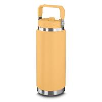 Garrafa Térmica Inox Amarela 900ml Com Alça E Parede Dupla Para Bebidas Quentes E Frias - 1