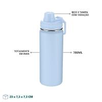 Garrafa Térmica De Aço Inox Azul Ciano Com Alça E Bico - 780ml