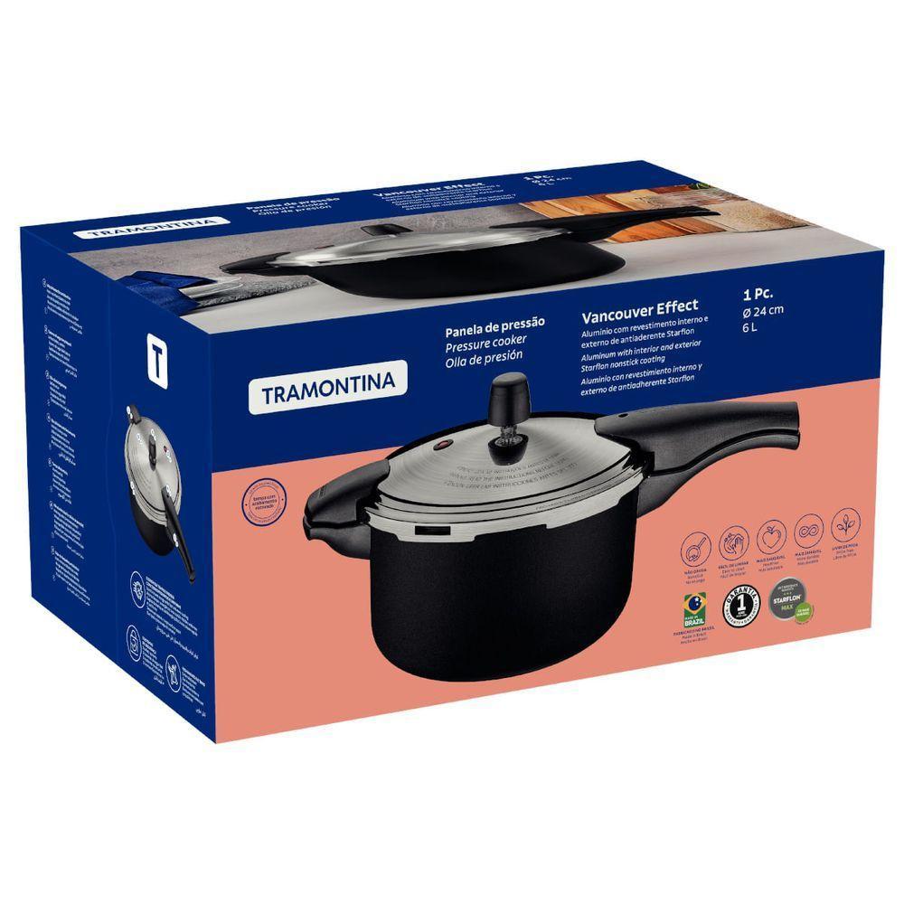 Panela De Pressão Tramontina Vancouver Effect Em Alumínio Antiaderente Starflon Max Preto 24 Cm 6 L - 5