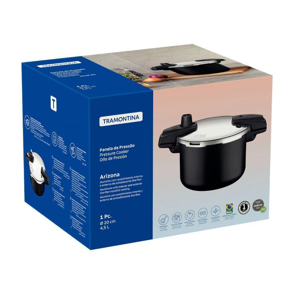 Panela De Pressão Tramontina Arizona Em Alumínio Antiaderente Starflon Max Preto 20 Cm 4,5 L - 6