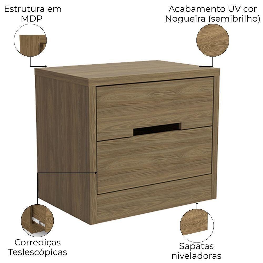 Mesa De Cabeceira 2 Gavetas 54 Cm S822 Kappesberg Nogueira - 3