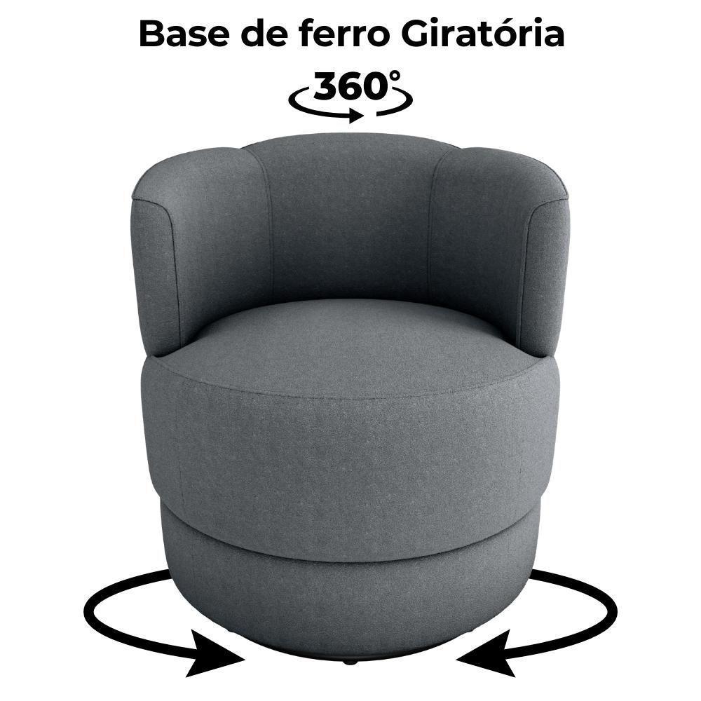 Poltrona Base Giratoria Marselha Boucle F497 Milani Store Cinza - 4