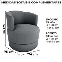 Poltrona Base Giratoria Marselha Boucle F497 Milani Store Cinza - 3